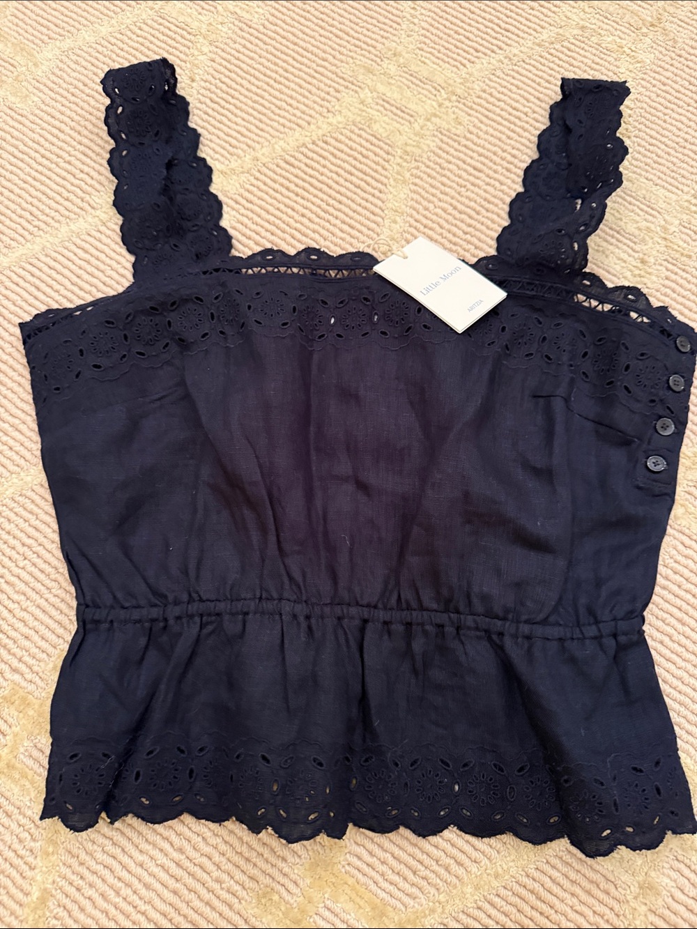 Aritzia little moon Black Eyelet Lace Sleeveless Peplum Top small